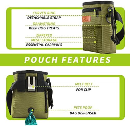 Dog Treat Training Pouch with Built-in Poop Bag Dispenser, Army Green - Image 2
