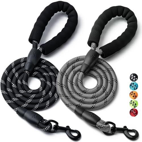 2 Pack Dog Leash, Heavy Duty Nylon Rope Pet Leashes(4FT-1/2,Black/Grey) by BOOMIBOO