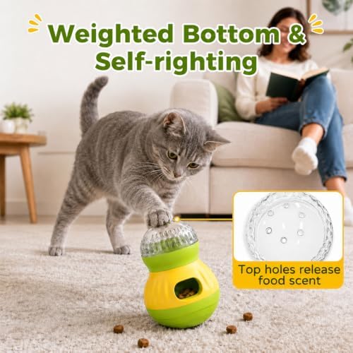 Interactive Cat Wobble Toy Treat Dispenser – Cat Puzzle Feeder & Slow Feeder Ball for Indoor Cats, Small Dog Enrichment Toy for Puppies (Green) - Image 2