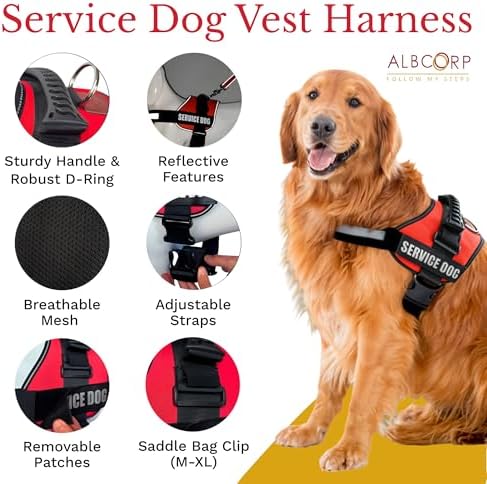 ALBCORP Service Dog Vest Harness – Reflective Service Animal Vest, No-Pull Harness with Handle & Mesh Padding – Sizes XXS-XL for Puppies – 2 Removable Service Patches Included (Extra Large, Red Camo) - Image 4