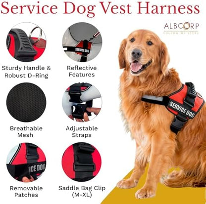 ALBCORP Service Dog Vest Harness – Reflective Service Animal Vest, No-Pull Harness with Handle & Mesh Padding – Sizes XXS-XL for Puppies – 2 Removable Service Patches Included (Extra Large, Red Camo) - Image 4
