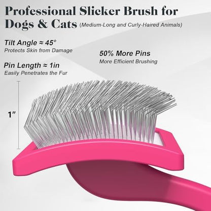2PCS Slicker Brush for Dogs & Pet Comb,Professional Dog Grooming Brush (Goldendoodles,Poodles,Labradoodles) with Extra Long Pins to Effectively Remove Tangles, Knots and Mats (Pink, Large) - Image 3