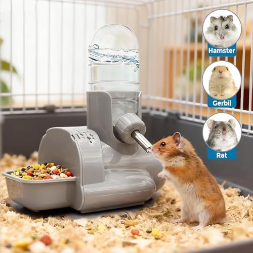 VANNON 3-in-1 Hamster Water Bottle with Food Bowl & Hideout Base, Grey - Image 2