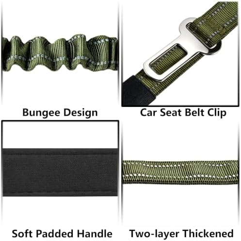 Bungee Dog Leash 5FT-6FT Shock Absorbing, Heavy Duty Tactical Dog Lead with Padded Double Handles, Car Seat Belt, No Pull Reflective Training Leashes for Medium Large Dogs (Army Green) - Image 3