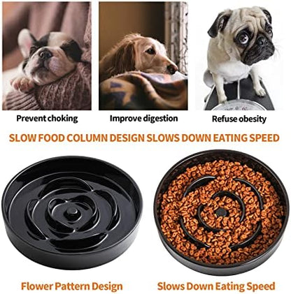 8.66 in Black Ceramic Dog Bowl Slow Feeder for Medium and Large Breed Dogs, Anti-Choking and Slowing Down Eating Time, Heavy Weighted Non-Slip Base - Image 3