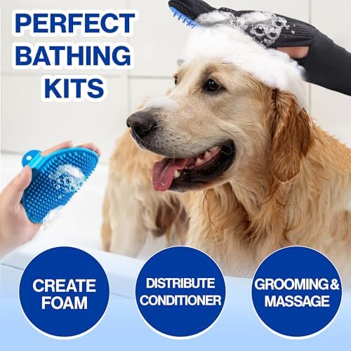 Pet Grooming Set with Dog Washing Gloves for Bathing, Dog Bath Brush and Silicone Dog Toothbrush, Pet Grooming Gloves for Dogs, Cats and Horses with 185 Silicone Tips - Image 5