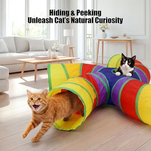 Bemodst S-Type Cat Tunnel, 2 Way/3 Way/4 Way/5 Way Collapsible S-Shape Small Animal Tubes Kitty Tunnels Interactive Maze House Toy with Storage Bag for Kitten Puppy Rabbit Guinea Pig (Rainbow-5 Way) - Image 6