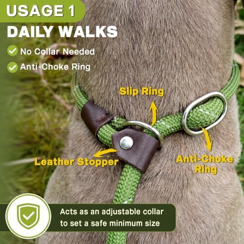 Fida Durable Slip Lead Dog Leash, 6 FT x 3/8" Dog Training Leash, Green - Image 4