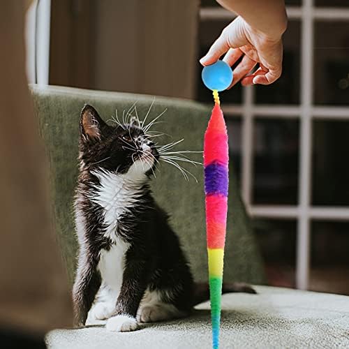 SHENGSEN Bouncy Ball with Tail Cat Toys-5 Packs,Rainbow Large Magic Worm with Ball Toy for Cats,Colorful Fuzzy Worm Bouncy Balls Cat Toy - Image 5
