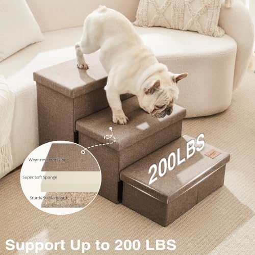 Love's cabin Dog Stairs for High Bed, Foldable Pet Stairs for Small Medium or Large Dogs Puppy with Storage for Bed or Couch, Cat Dog Steps Ramp with Zip up to 200 lbs, Light Brown, 3 Steps - Image 5