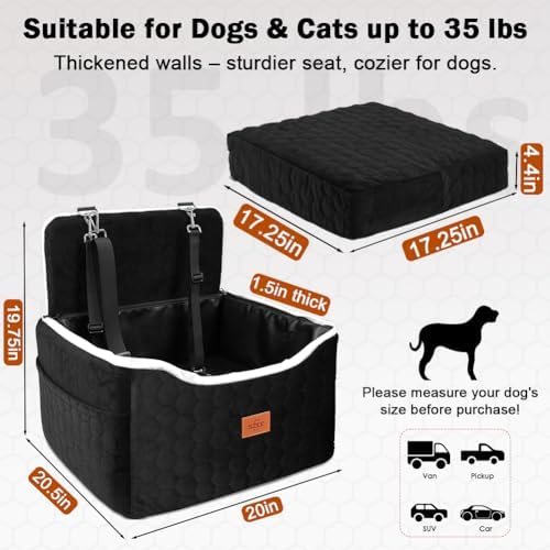 SZEE Dog Car Seat for Small/Medium Sized Dogs up to 35 lbs, Dog Booster Car Seat with Detachable Protective Leather Cover, Save Cleaning Effort, Reclinable Backrest (Black) - Image 5