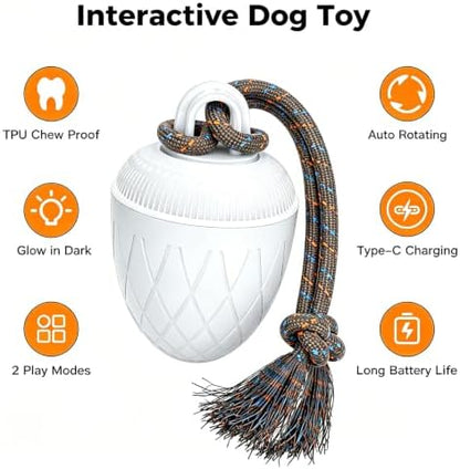 Interactive Dog Ball Toy for Medium & Large Dogs, Automatic Moving Dog Toy with Bird Sounds and Rope, USB Rechargeable Smart Ball with Fast & Slow Modes, 500mAh Dog Enrichment Toy - Image 6