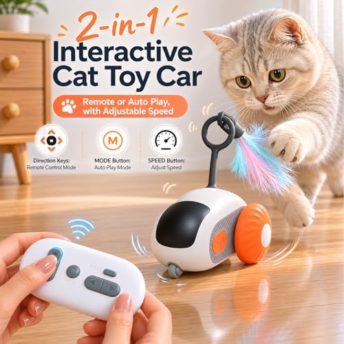Remote Control Mouse Cat Toy, Smart Interactive Moving Cat Toy Car with Obstacle Avoid, USB Rechargeable Electric Kitten Exercise Toy for Indoor Cats（Orange） - Image 3