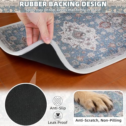 PUPTECK Dog Food Mat, Absorbent Pet Feeding Bowl Mat, Non-Slip Dog Mat for Food and Water, Quick Dry No Stains Cat Placemats Pet Supplies for Messy Drinkers, Blue 12"x20" - Image 4