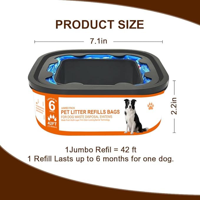 42 FT Jumbo Refill Pet Waste Bags Compatible with Pet Dogs Genie Dog Waste Disposal System Pails, Up to 6 months of Supply,EVOH Ultimate Odor Control Dog Poop Bags,2 Pack