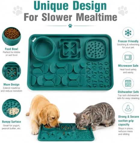 Silicone Dog Slow Feeder Lick Mat with Suction Cups, Multi-Puzzle Partition Pet Snuffle Feeding Tray for Puppy Cat Slow Eating Boredom Relief Training (Dark Green) - Image 3