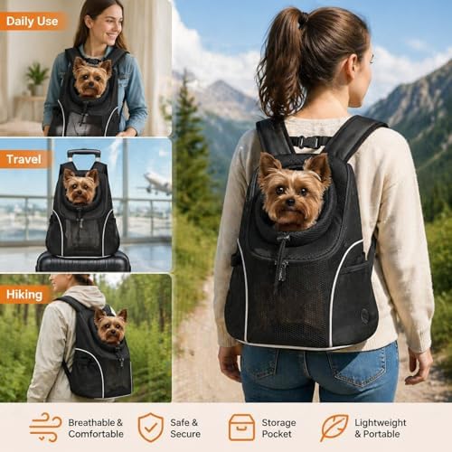 BAGLHER Dog Carrier Backpack for Small Dogs - Front Breathable Pet Backpack with Safety Buckle, Adjustable Hands-Free Design for Hiking, Cycling, Camping & Outdoor Use - Black, Size M (5-9 lbs) - Image 4