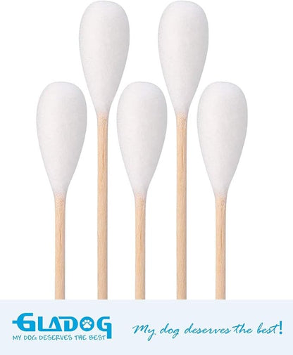 GLADOG 6 Inch Professional Large Cotton Buds for Dogs, Specially Designed Dog Cotton Buds with Wood Handle, Large Means Safe