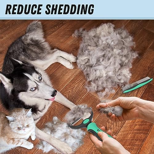 Docrok Pet Grooming Brush and Metal Comb Combo for Dogs & Cats, Green - Image 5