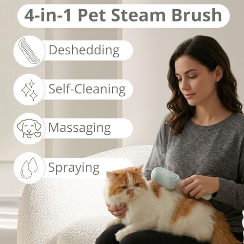 Cat Steam Brush - Cat Hair Brush For Shedding - Deshedding Brushes For Dogs - Cat And Dog Grooming Supplies - Slicker Brush For Dogs Short Hair - Cats Deshedding Comb SELFCLEANING, 4 IN 1, SOFT STEAM - Image 2