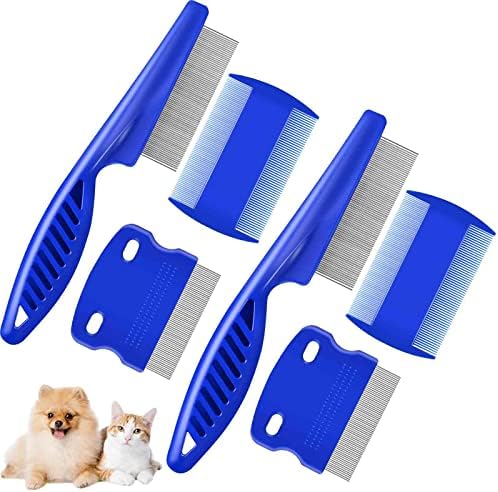 6 Pack Dog Grooming Comb, Pet Flea Lice Stainless Steel Cat Combs with Rounded Teeth, 2-in-1 Double Sided Professional Dogs Tear Stain Remover, Dematting Tool for Small, Medium & Large Pets by Brillirare