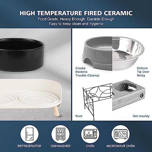 Raised Cat Food and Water Bowl Set - Elevated Ceramic Dishes with Non-Slip Stand and Splash Guard for Small Dogs - 2 x 320 ML (4.9 OZ) - Black - Image 4