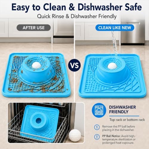 Mo'mota Slow Feeder Dog Bowls, 3-in-1 Freezer-Safe Lick Mat & Rolling Treat Ball, Anti-Spill Feeding Station for Dogs & Cats, 36 Strong Suction Cups, Food-Grade Silicone, Blue - Image 6