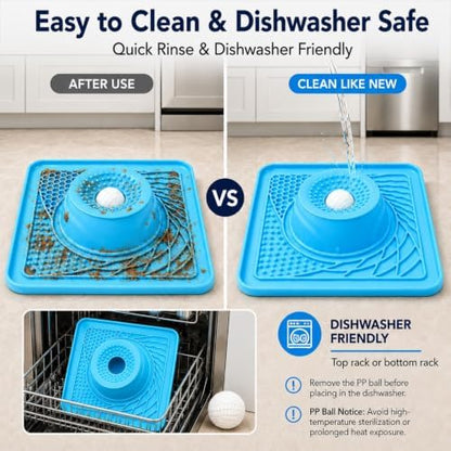 Mo'mota Slow Feeder Dog Bowls, 3-in-1 Freezer-Safe Lick Mat & Rolling Treat Ball, Anti-Spill Feeding Station for Dogs & Cats, 36 Strong Suction Cups, Food-Grade Silicone, Blue - Image 6