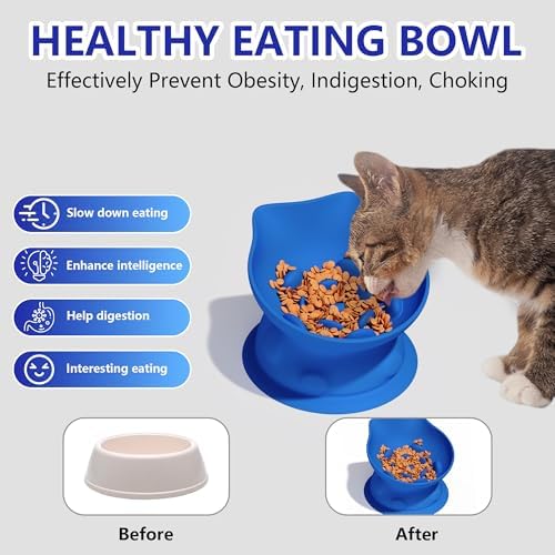 Slow Feed Cat Bowl, Elevated Cat Food Dish with Tilted Design, Dual-Use for Dry and Wet Food, Anti-Vomit, Anti-Choking, Easy to Clean - Image 5