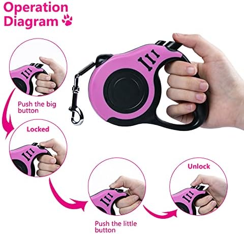 Retractable Dog Leash 16ft, Tangle-Free Expandable Leash for Medium Dogs Up to 33lbs, Easy-Adjust Lock & Anti-Slip Handle for Safe Walks