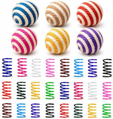 Cat Toys for Indoor Cats, 6 Sisal Balls & 24 Colorful Springs by YULOYI