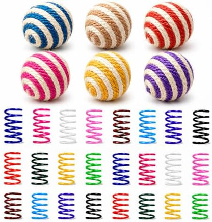 Cat Toys for Indoor Cats, 6 Sisal Balls & 24 Colorful Springs by YULOYI