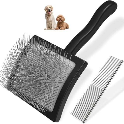2PCS Slicker Brush for Dogs & Pet Comb,Professional Dog Grooming Brush (Goldendoodles,Poodles,Labradoodles) with Extra Long Pins to Effectively Remove Tangles, Knots and Mats (Black, Large) by Unknown