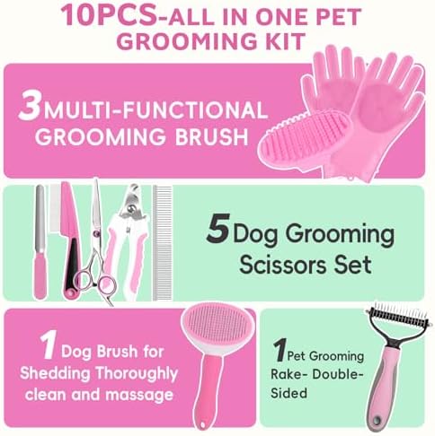 Bath Grooming Kit for Pets, 10pcs Dog Brush for Shedding with Dog Nail Clipper and Trimmer, Dog and Cat Grooming Supplies, Dematting Comb for Dogs, Pet Bath Supplies - Image 2