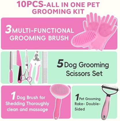 Bath Grooming Kit for Pets, 10pcs Dog Brush for Shedding with Dog Nail Clipper and Trimmer, Dog and Cat Grooming Supplies, Dematting Comb for Dogs, Pet Bath Supplies - Image 2