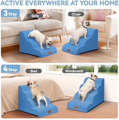 Zerbuger Dog Ramp and Stairs for Bed, Blue 4 Steps 20" H, Nonslip Cover - Image 2