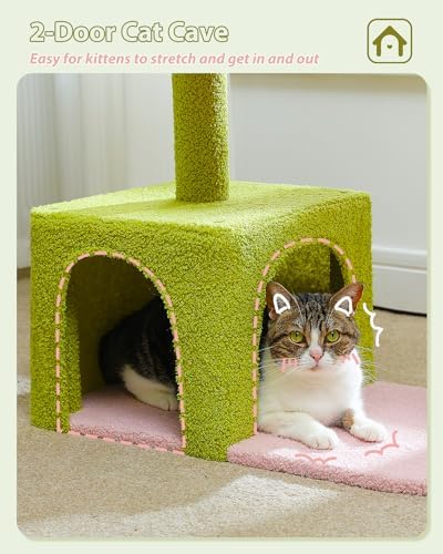 MUTTROS Flower Cat Tree with Large Metal Frame Hammock, 35" Cute Cat Tower with Sisal Scratching Posts for Small Indoor Cats, Cat Condo with Pink Top Perch for Kittens, Pink - Image 5