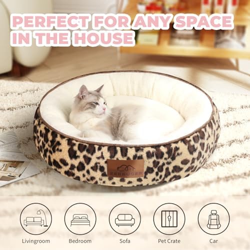 Zerbuger 20in Leopard Round Dog Bed Sofa for Dogs Cats, Machine Washable - Image 6