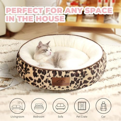 Zerbuger 20in Leopard Round Dog Bed Sofa for Dogs Cats, Machine Washable - Image 6