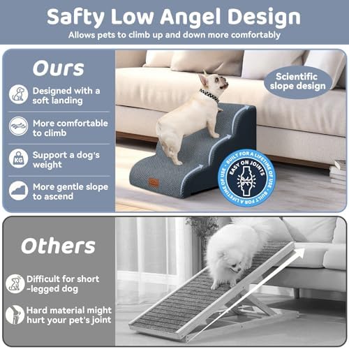Zerbuger Dog Ramp and Stairs for Bed, Dark Grey 3 Steps 16" H, Nonslip - Image 5