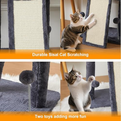 17.1-inch Small Cat Tree Tower with Scratching Post for Indoor Cats,Grey - Image 3