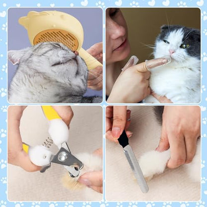 VCZONE 8 Pcs Cat Brush Grooming Kits, Pet Self Cleaning Kit with Pet Nail Clipper and File, Flea Comb, Pet Shampoo Bath Brush, Pet Shedding Brush, Silicone Toothbrush (Yellow) - Image 3