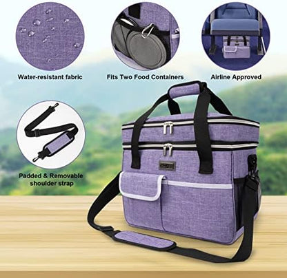 BAGLHER Dog Travel Bag for Supplies - Double-Layer Airline Approved Weekend Pet Travel Organizer Set for Dog and Cat Tote with 2 Pet Food Containers and 2 Collapsible Silicone Bowls Purple - Image 4