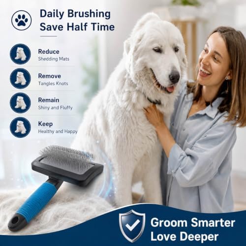 Dog Brush For Long Haired Dogs Poodles-Dog brushes for grooming&shedding-Large Firm Slicker Brush for Goldendoodles-With Soft Massage Grooming Stainless Steel Pins, Pet Grooming Wire Brush-25mm(1") - Image 2