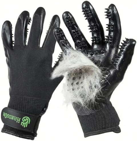 H HANDSON Pet Grooming Gloves - Patented #1 Ranked, Award Winning Shedding, Bathing, & Hair Remover Gloves - Gentle Brush for Cats, Dogs, and Horses (Black, Medium) by HandsOnPatentedOriginalGroomingBathingGloves