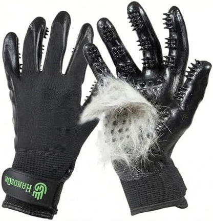 H HANDSON Pet Grooming Gloves - Patented #1 Ranked, Award Winning Shedding, Bathing, & Hair Remover Gloves - Gentle Brush for Cats, Dogs, and Horses (Black, Medium) by HandsOnPatentedOriginalGroomingBathingGloves