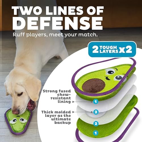 Outward Hound Tough Skinz Durable Chew Plush Squeaky Dog Toy, Avocado, 9" - Image 2