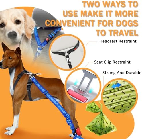 4 Piece Set Vehicle Harnesses, 2 in1 Dog Belts for Cars, Pet Harnesses Headrest Restraint Clip Adjustable Dog Car Harness Belt with Anti-Shock Elastic Bungee Buffer for All Vehicles - Image 4