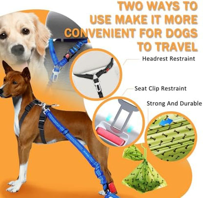 4 Piece Set Vehicle Harnesses, 2 in1 Dog Belts for Cars, Pet Harnesses Headrest Restraint Clip Adjustable Dog Car Harness Belt with Anti-Shock Elastic Bungee Buffer for All Vehicles - Image 4