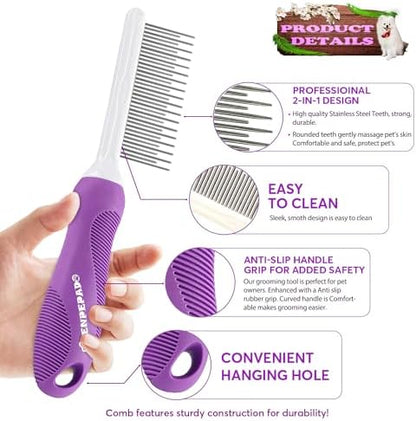 GENPEPADO Grooming Comb for Dogs and Cats with Matted Hair, Detangling Pet Comb with Long and Short Stainless Steel Metal Fine Teeth for Removing Mats, Tangles, Knots & Loose Fur from The Undercoat - Image 2
